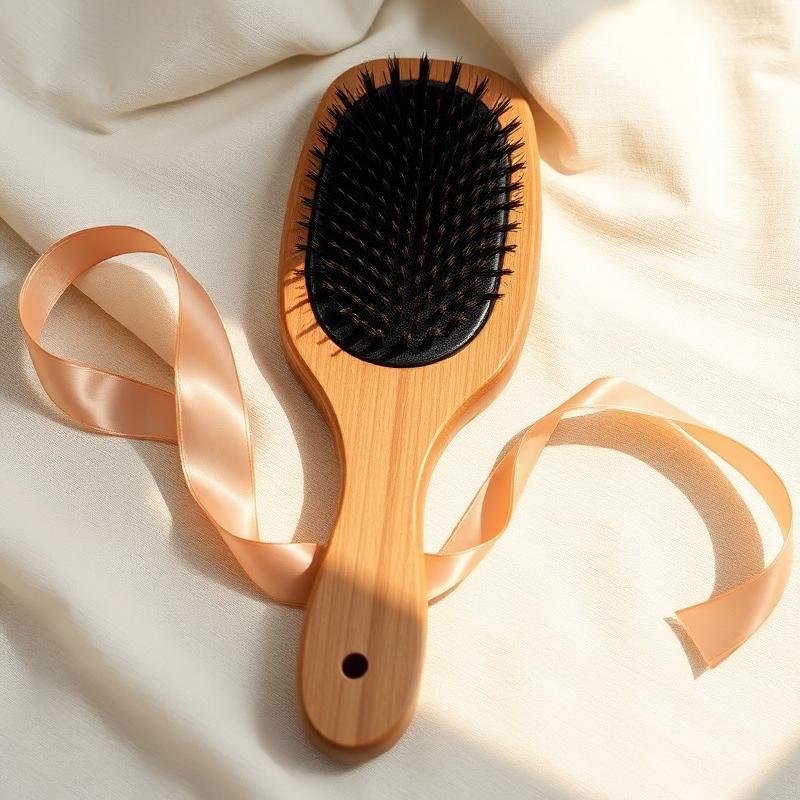 Wooden brush and silk ribbon
